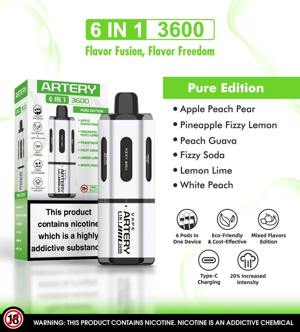 elf bar vape uk Artery 3600 Pure Edition (Multi Flavour) 6-in-1 Disposable – Royal Vapes