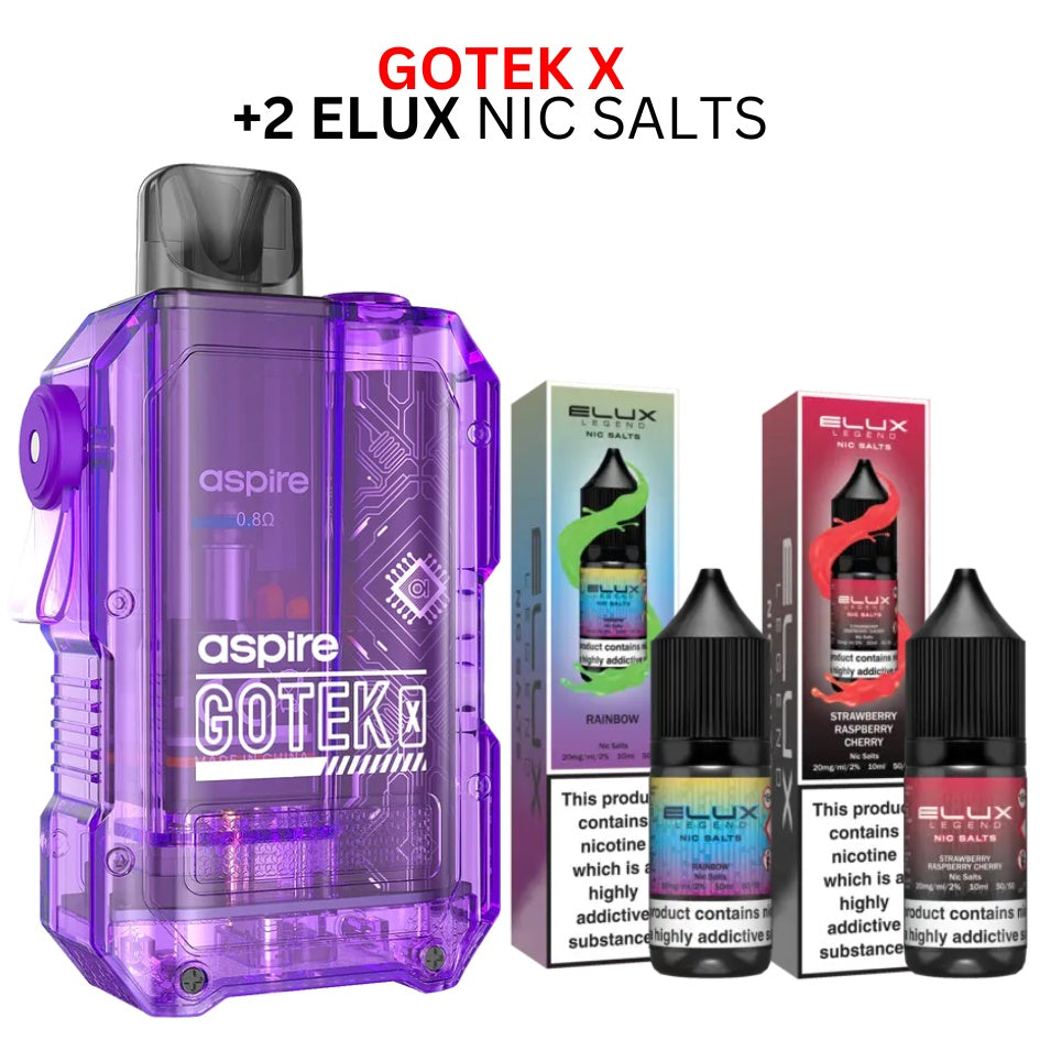 Aspire Gotek X Pod Kit & 2 Elux Nic Salts Bundle  Royal Vapes