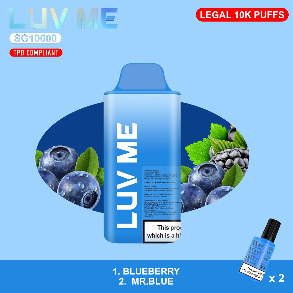 2-isopropyl-n 2 3-trimethylbutyramide Vape LUV ME 10K Blueberry & Mr Blue  10000 Disposable