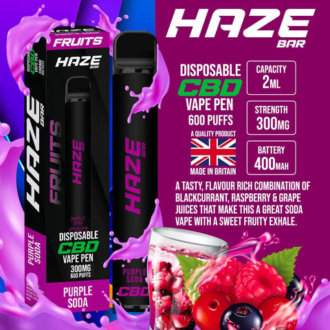 Haze Bar Purple Soda CBD Disposable Vape 300mg