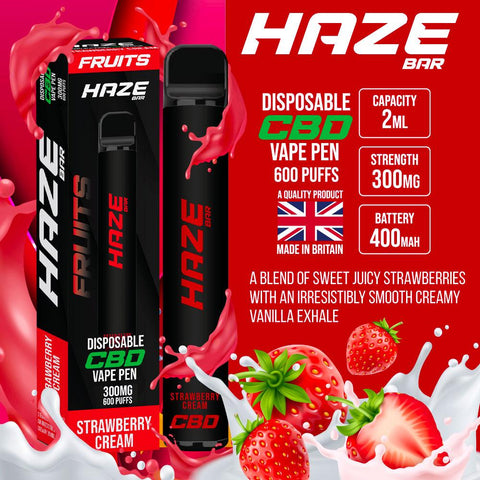 Haze Bar Strawberry Cream CBD Disposable Vape 300mg