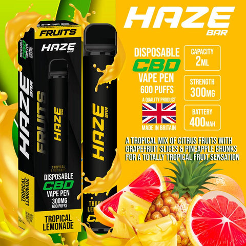 Haze Bar Tropical Lemonade CBD Disposable Vape 300mg