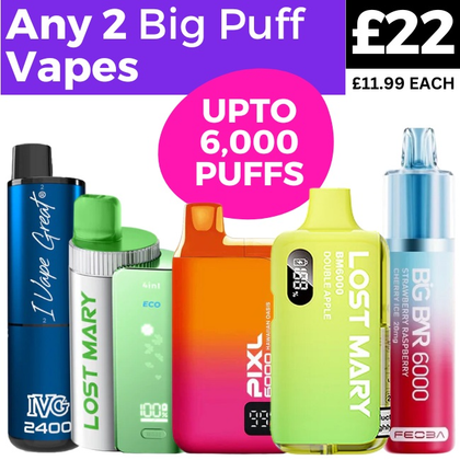 Any 2 Big Puff Disposables for £22 Royal Vapes