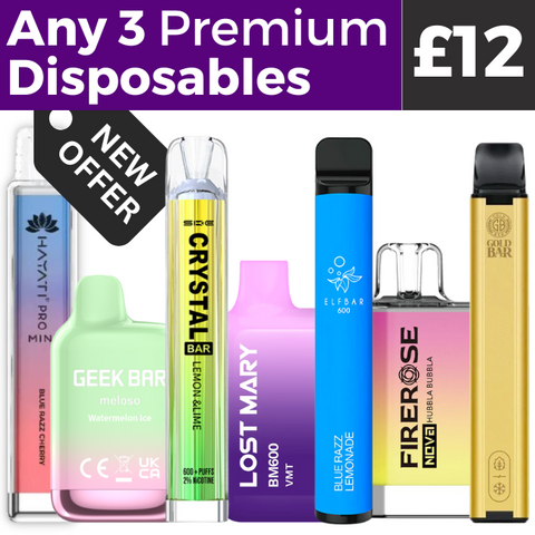 Any 3 Premium Disposables for £12 Royal Vapes
