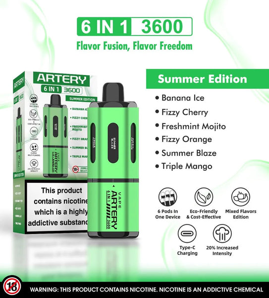 Artery 3600 Summer Edition (Multi Flavour) 6-in-1 Disposable – Royal Vapes