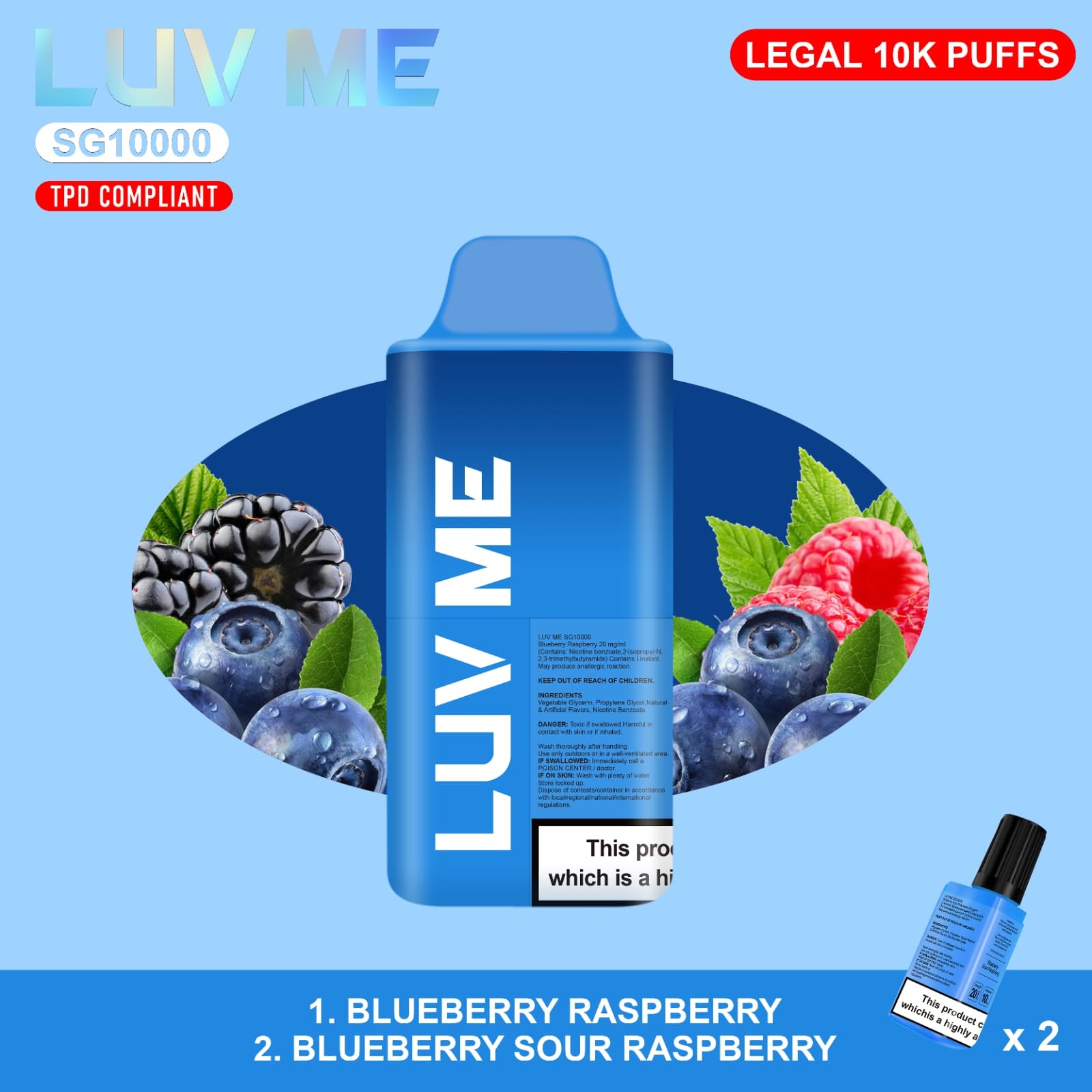 trimethylbutyramide vape LUV ME 10K Blueberry Raspberry & Blueberry Sour Raspberry 10000 Disposable  Vape – Royal Vapes