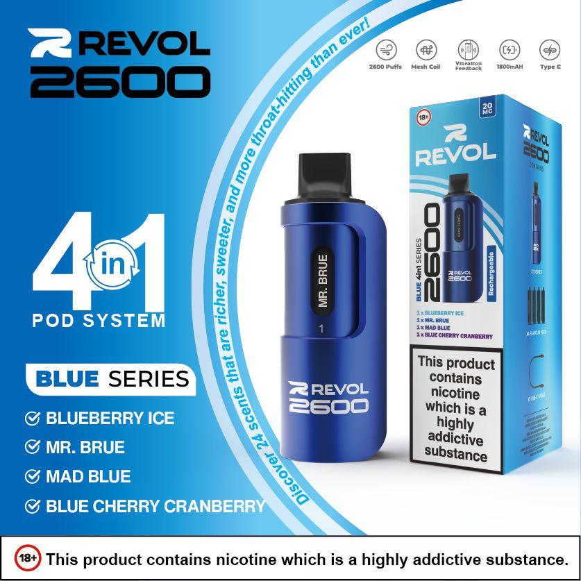 Revol 2600 Blue Series (Multi Flavour) 2600 Prefilled Pod Vape  Royal Vapes