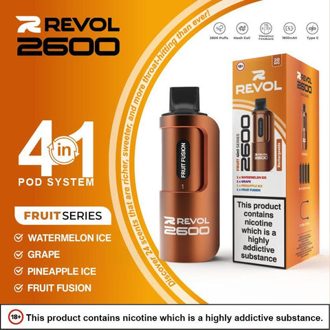 Revol 2600 Fruit Series (Multi Flavour) 2600 Prefilled Pod Vape Royal Vapes Revol 2600 Fruit Series (Multi Flavour) 2600 Prefilled Pod Vape Royal Vapes