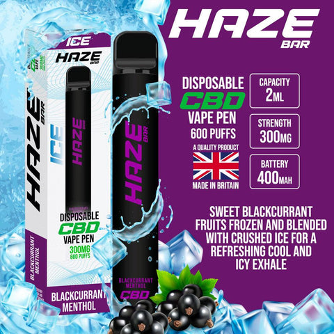 Haze Bar Blackcurrant Menthol CBD Disposable Vape 300mg